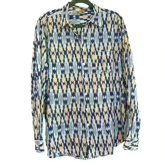 Robert Roller Rabbit Aztec Button Down Long Sleeve Shirt size Small Western - Picture 1 of 6